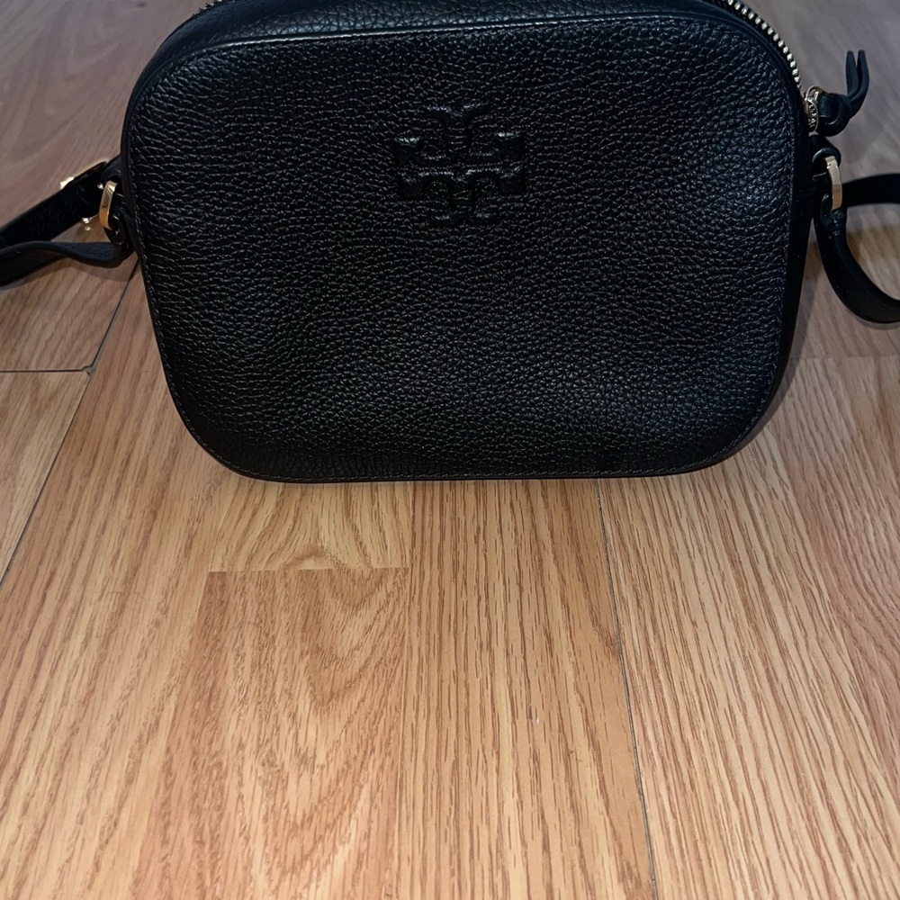 Tory Burch Black Pebbled Leather Camera Crossbody